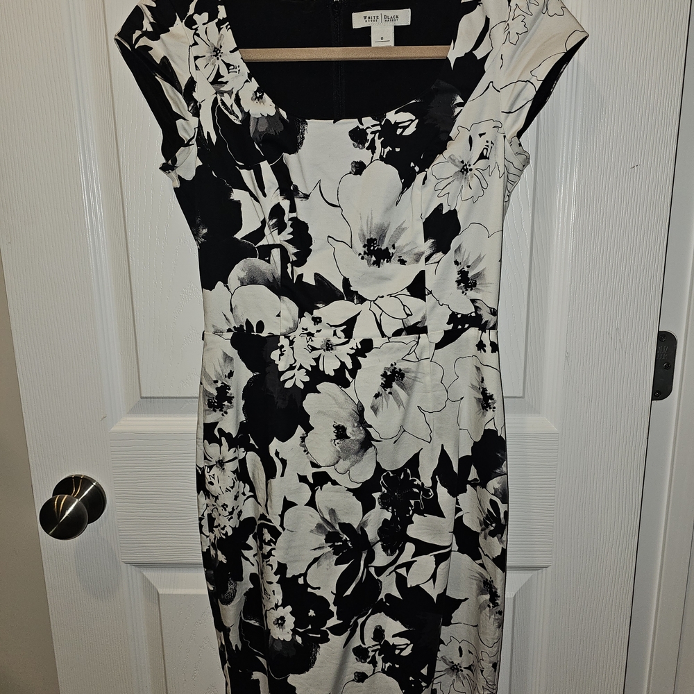 White House Black Market Black and White Floral Midi Dress